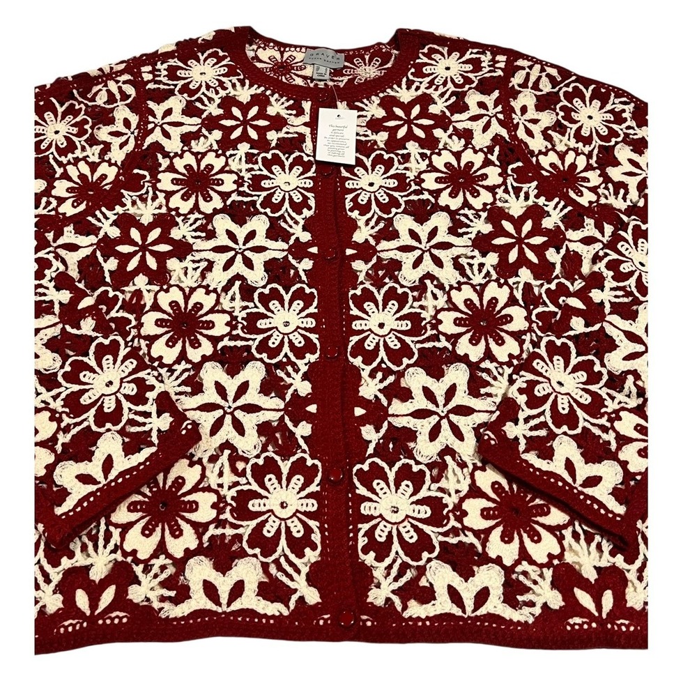 NWT Susan Graver Floral Crochet‎ Lace Button Front Cardigan S - Picture 2 of 13